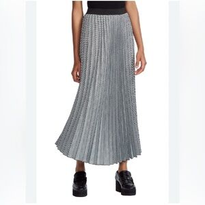 Elegant blue black and gold midi Pleated Skirt